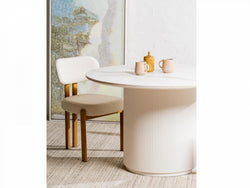 Cancun Dining Chair – Beige | Textured Fabric & Wood-Effect Frame (Set of 2)