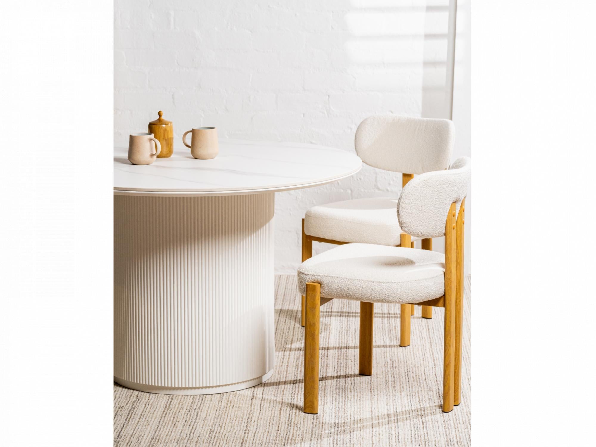 Cancun Dining Chair – Beige | Textured Fabric & Wood-Effect Frame (Set of 2)