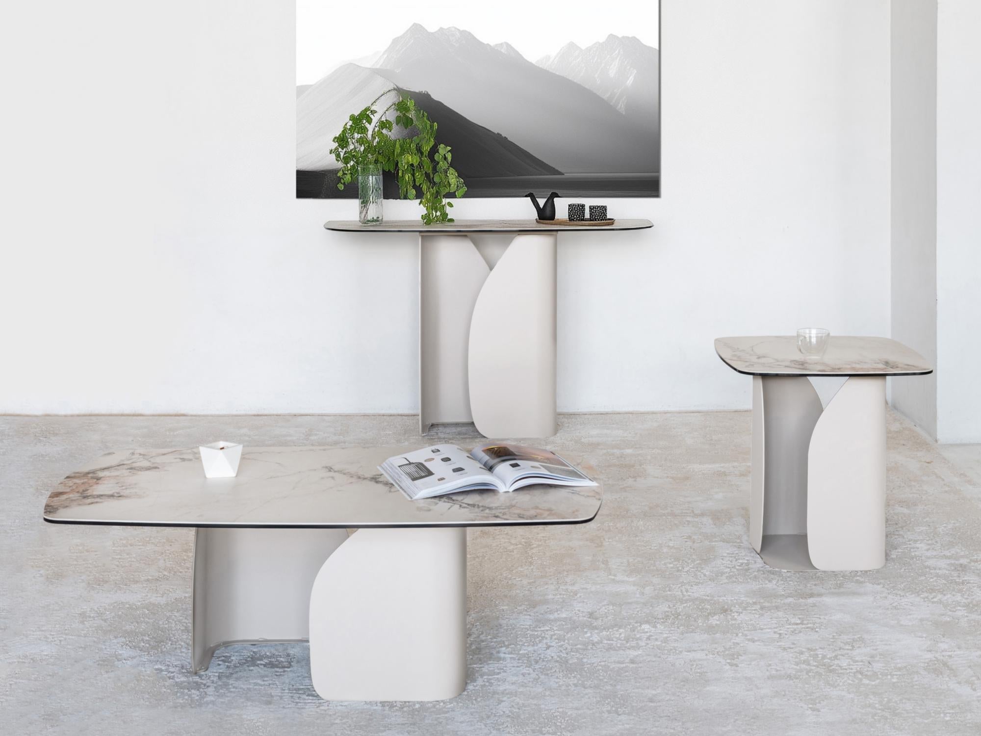 Messina Side Table – Milan White Marble | Ivory Frame