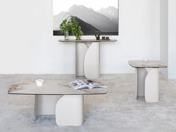 Messina Side Table – Milan White Marble | Ivory Frame