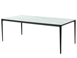Magnate Large Outdoor Dining Table – White Marble | Black Frame
