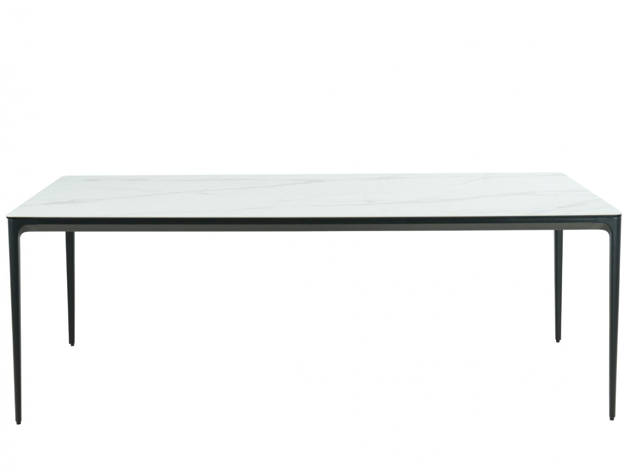 Magnate Large Outdoor Dining Table – White Marble | Black Frame