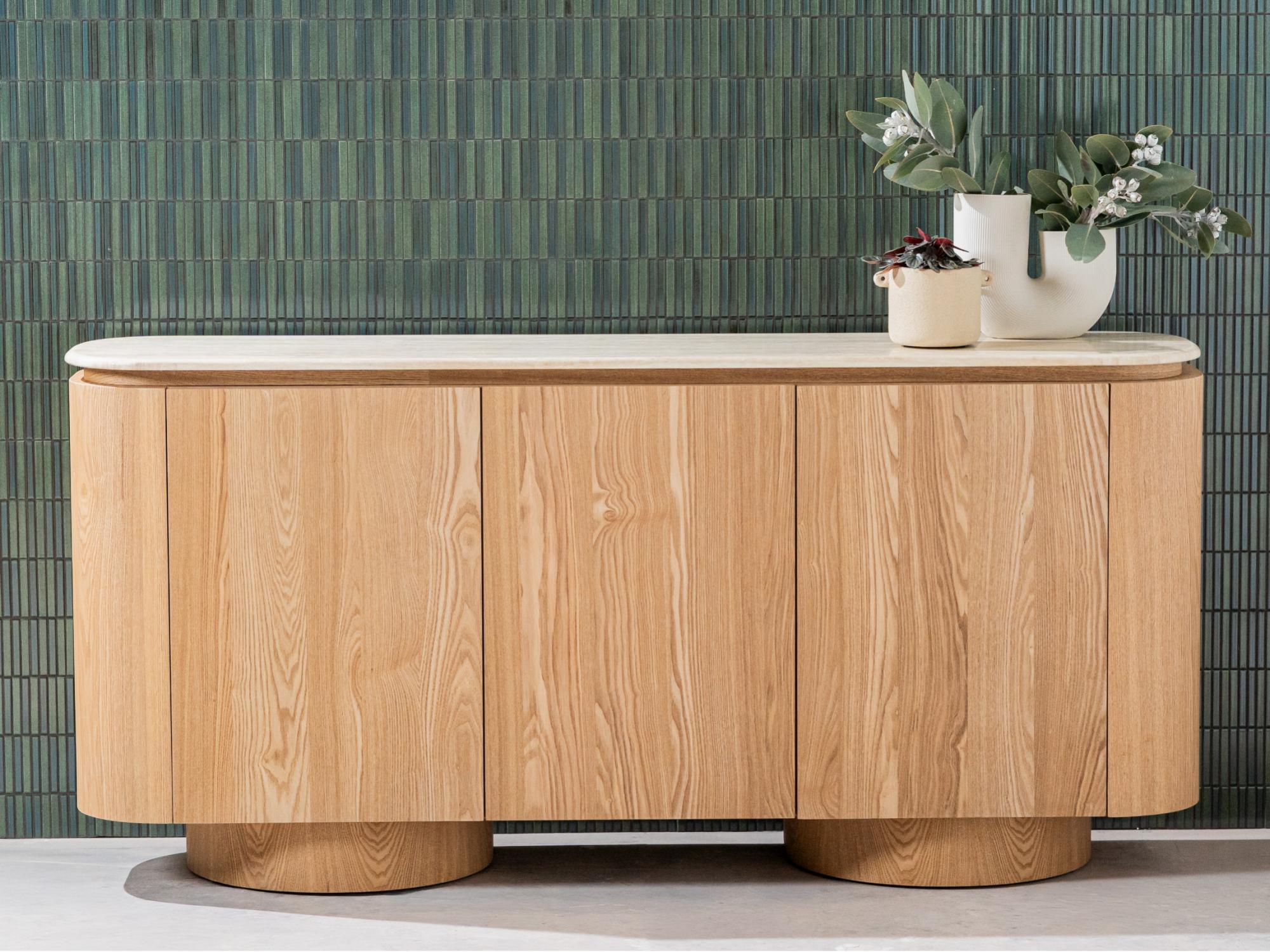 Waverley Sideboard – White Travertine | Natural Ash Veneer