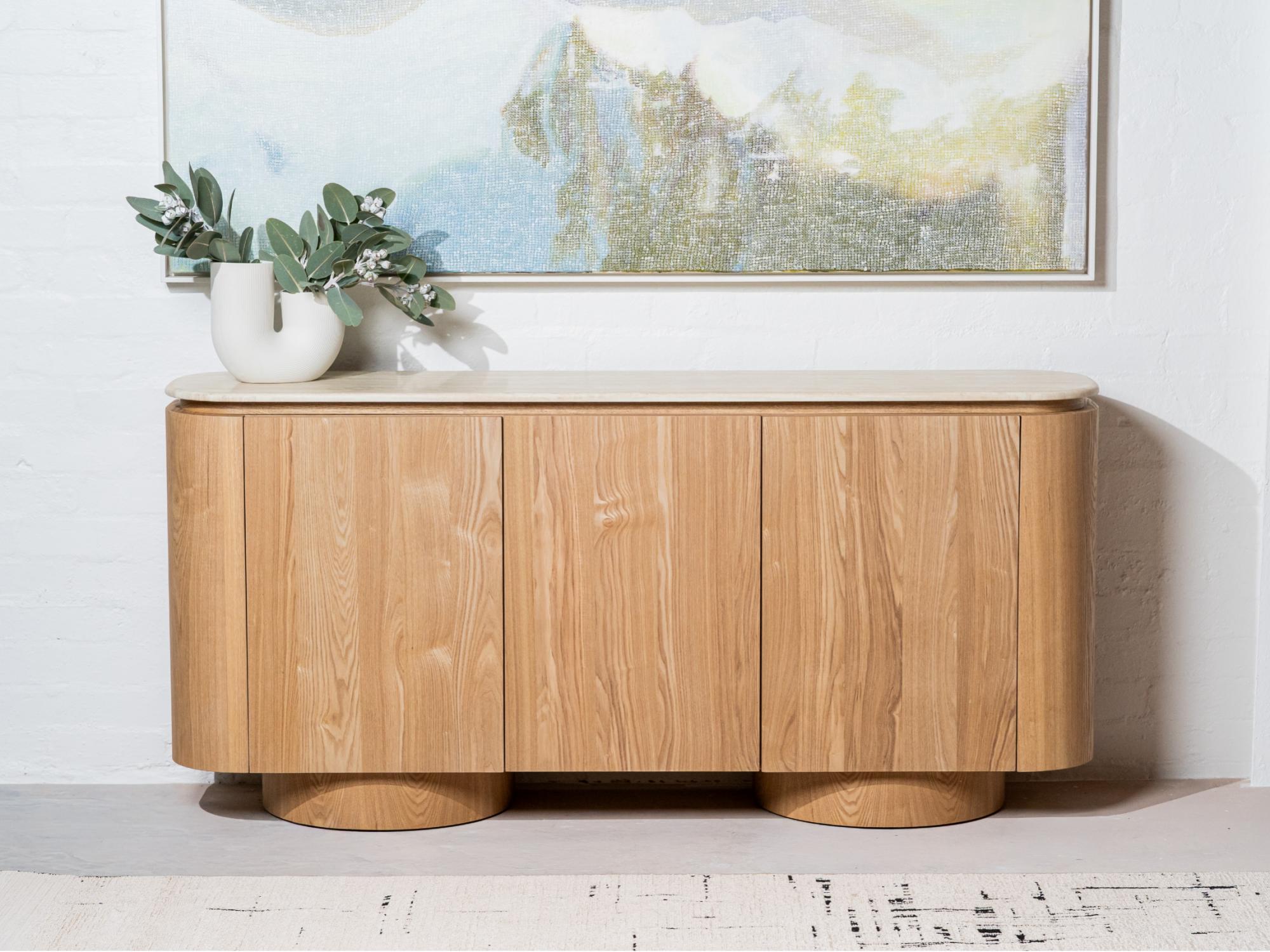 Waverley Sideboard – White Travertine | Natural Ash Veneer