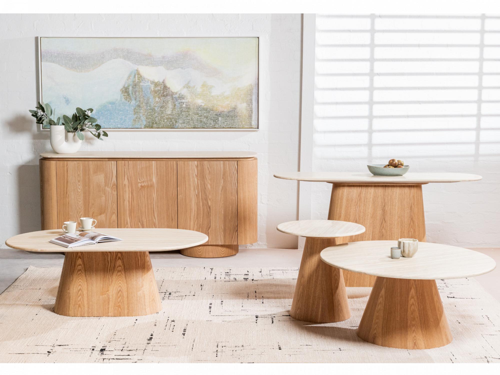 Waverley Coffee Table – White Travertine | Natural Ash Veneer | 130cm