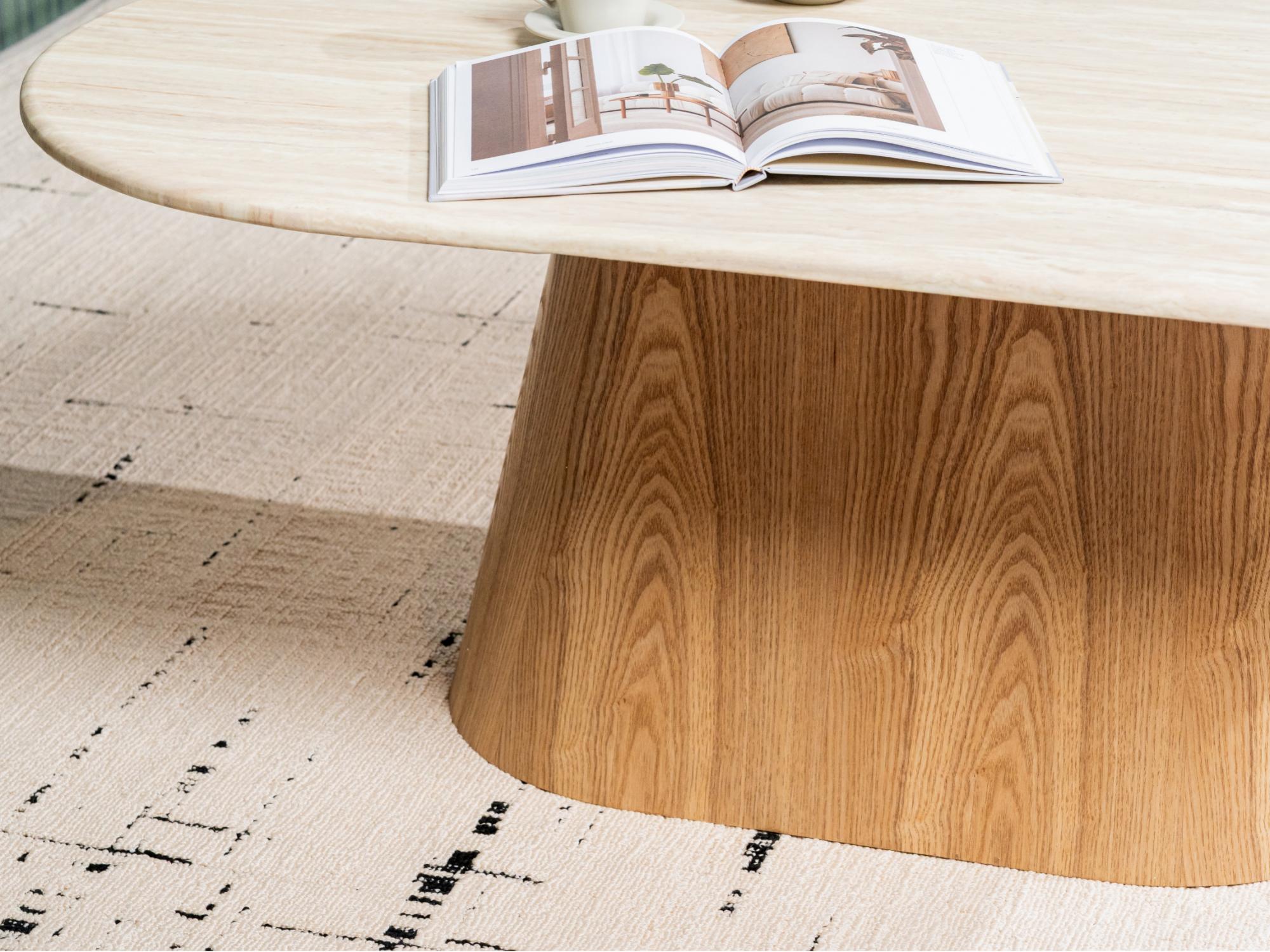Waverley Coffee Table – White Travertine | Natural Ash Veneer | 130cm