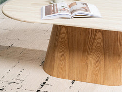 Waverley Coffee Table – White Travertine | Natural Ash Veneer | 130cm