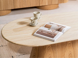 Waverley Coffee Table – White Travertine | Natural Ash Veneer | 130cm