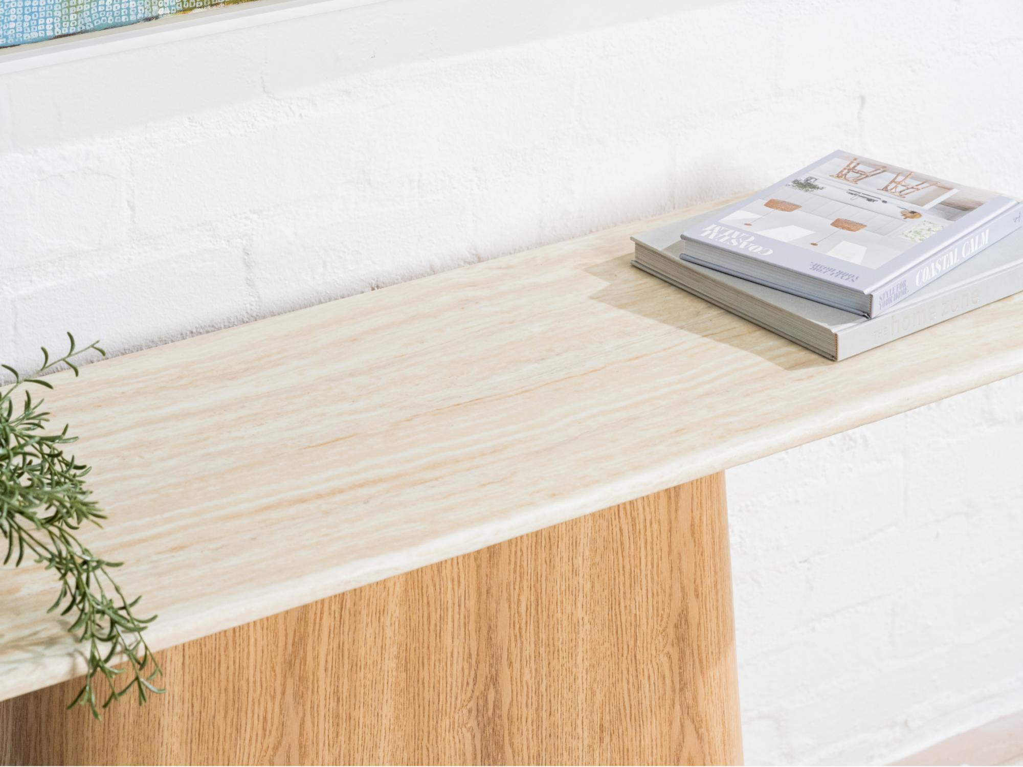 Waverley Console Table – White Travertine | Natural Ash Veneer