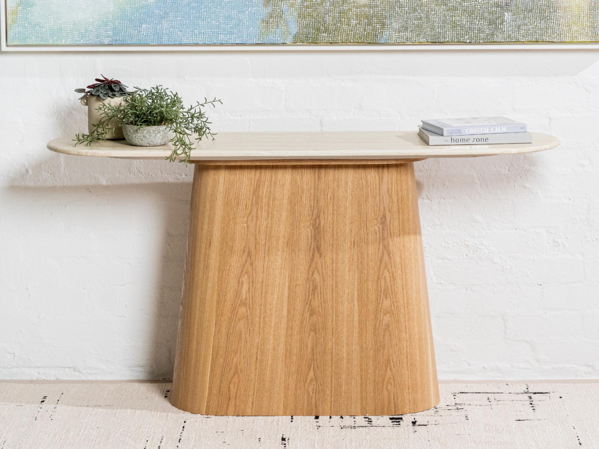 Waverley Console Table – White Travertine | Natural Ash Veneer
