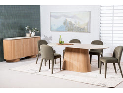 Waverley Dining Table – White Travertine | Natural Ash Veneer Base