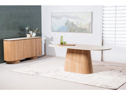 Waverley Dining Table – White Travertine | Natural Ash Veneer Base