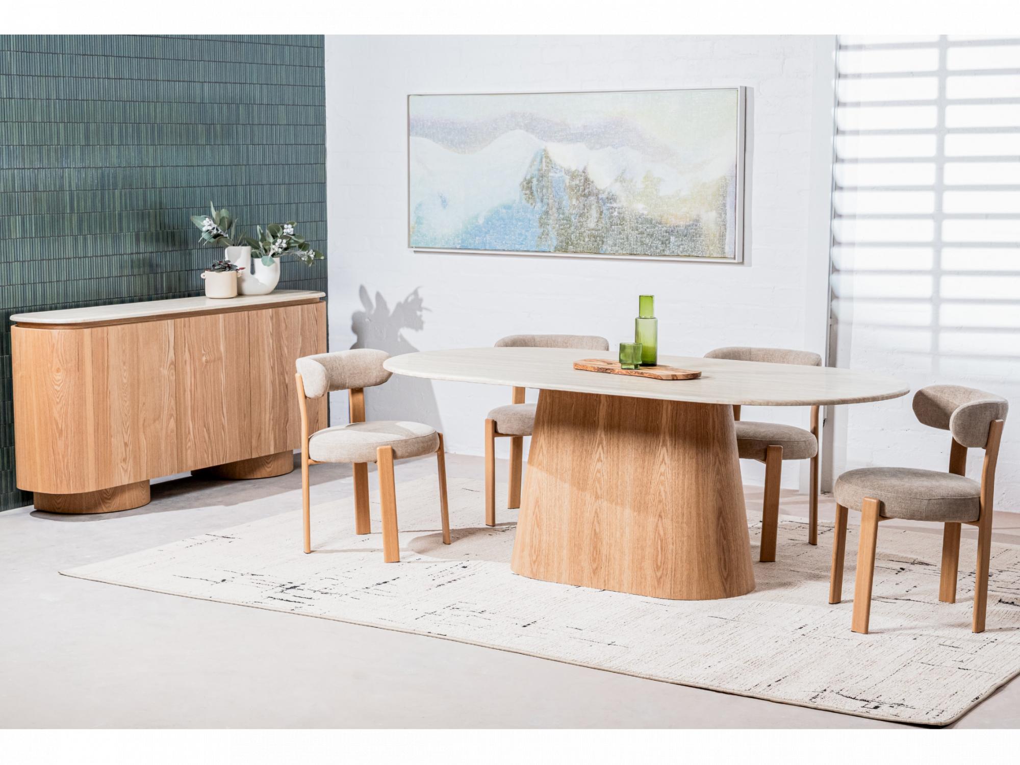 Waverley Dining Table – White Travertine | Natural Ash Veneer Base