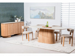Waverley Dining Table – White Travertine | Natural Ash Veneer Base