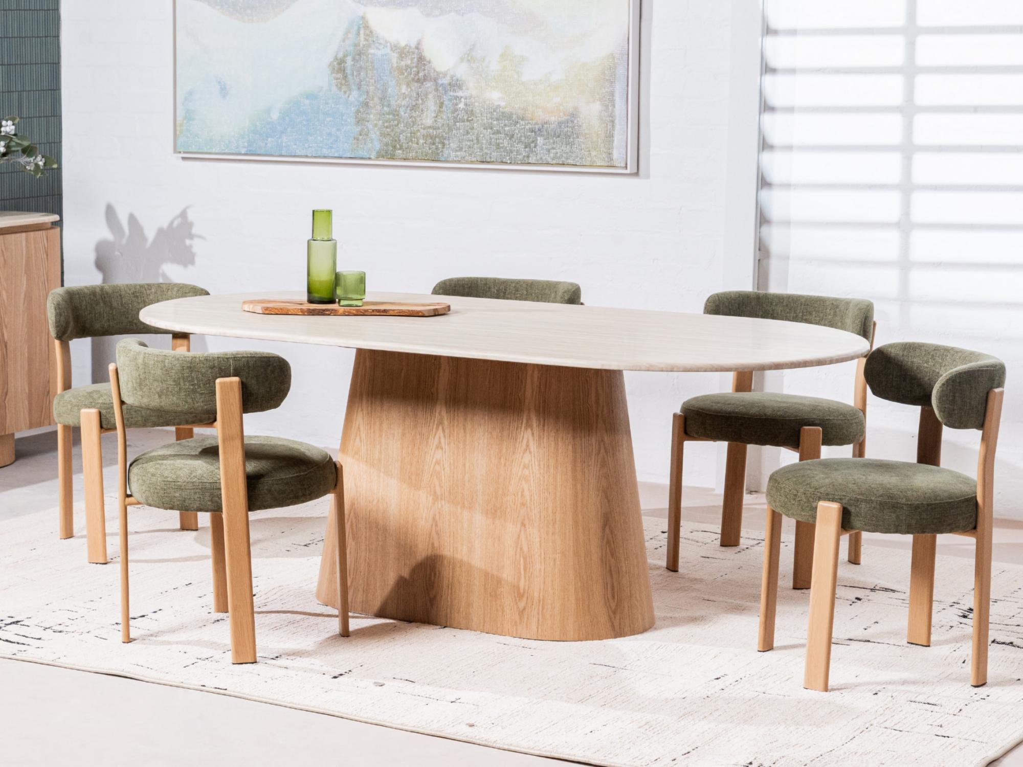 Waverley Dining Table – White Travertine | Natural Ash Veneer Base