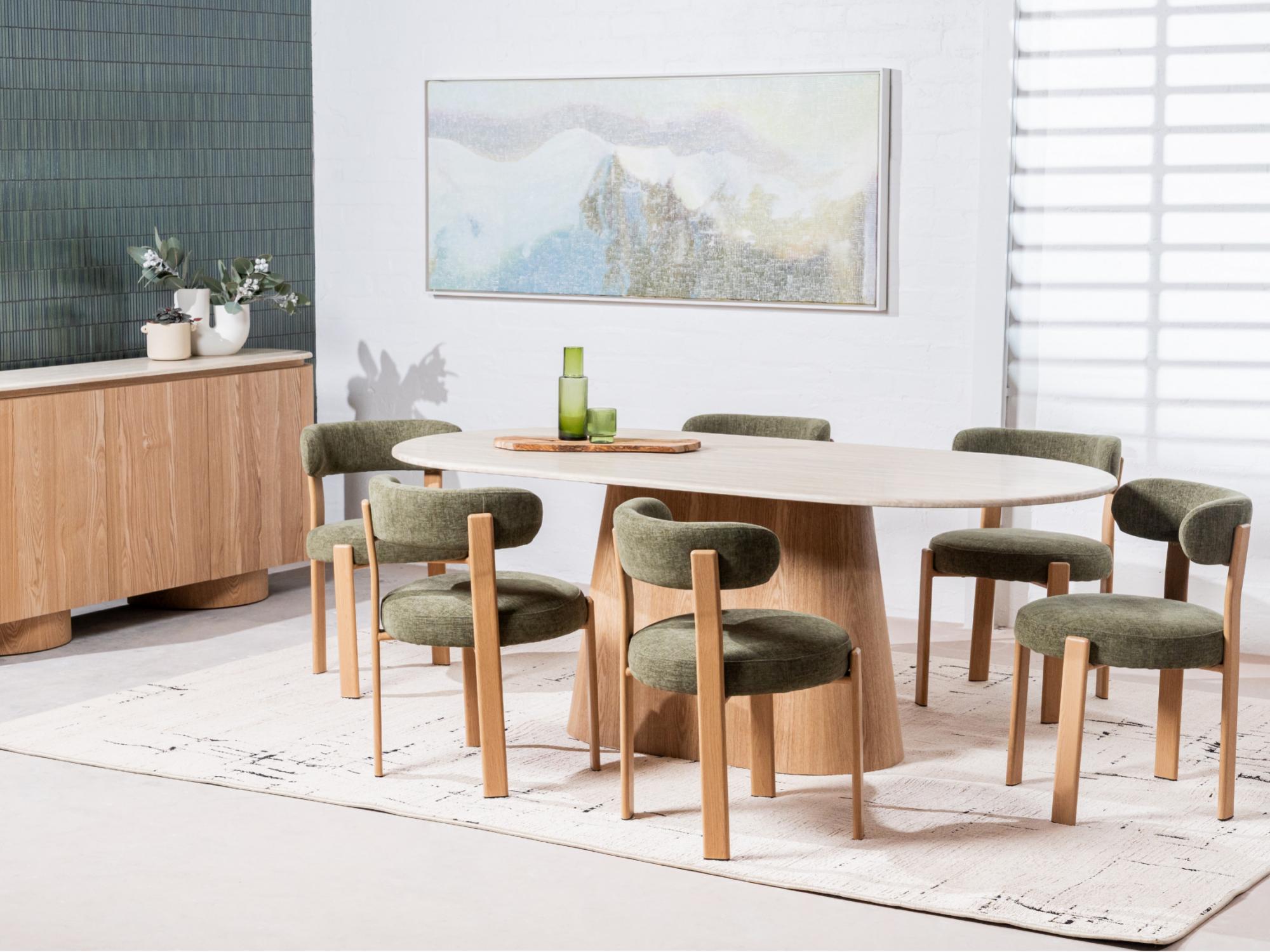 Waverley Dining Table – White Travertine | Natural Ash Veneer Base