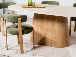 Waverley Dining Table – White Travertine | Natural Ash Veneer Base