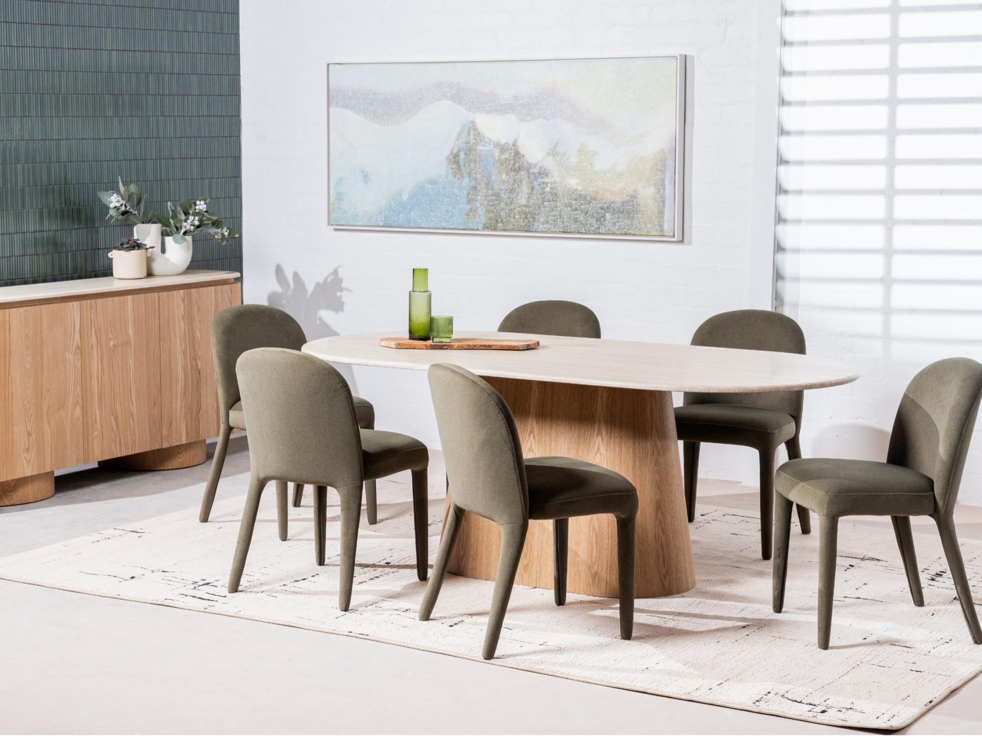 Waverley Dining Table – White Travertine | Natural Ash Veneer Base