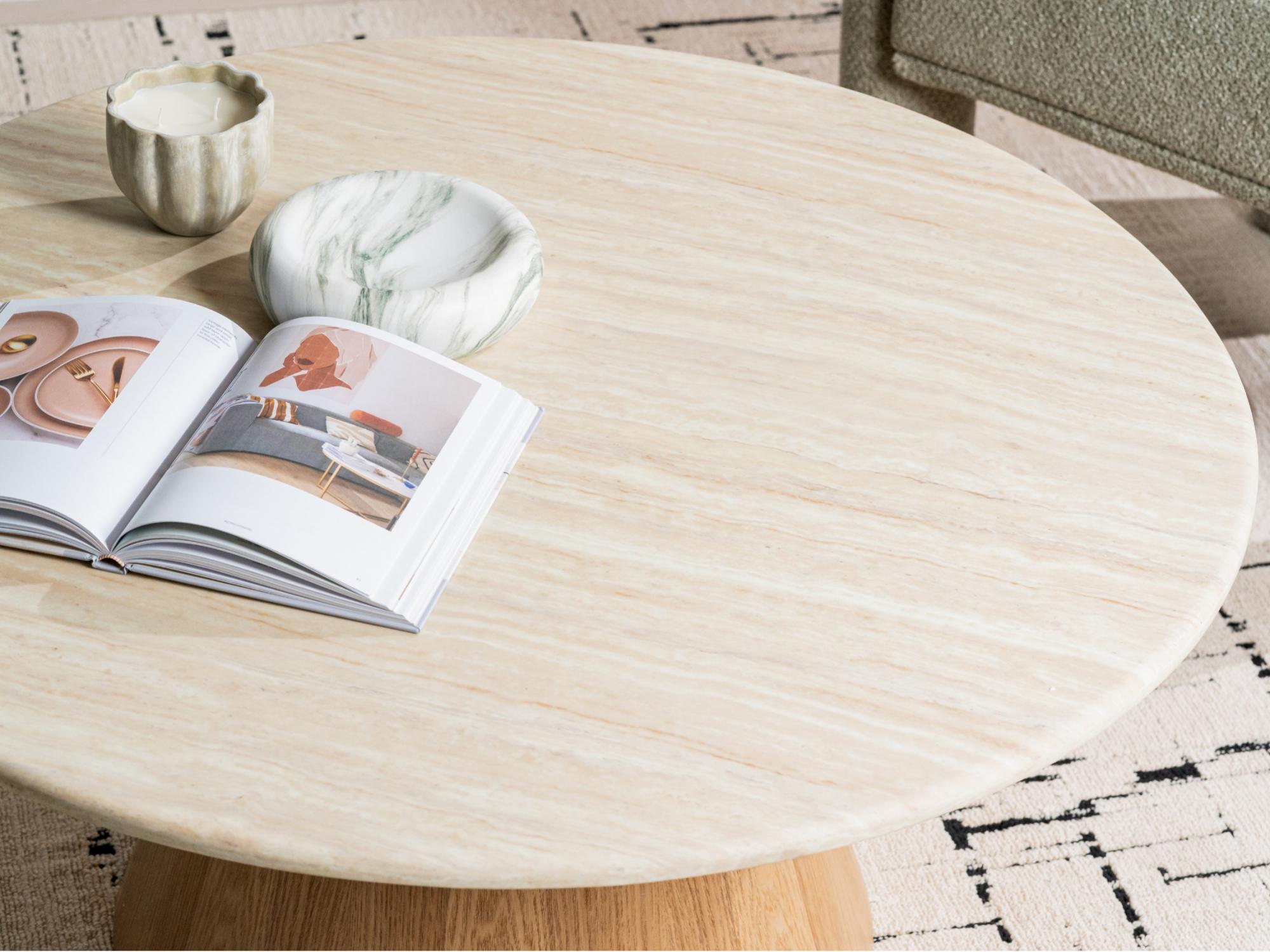 Waverley Coffee Table – White Travertine | Natural Ash Veneer