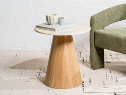 Waverley Side Table – White Travertine | Natural Ash Veneer