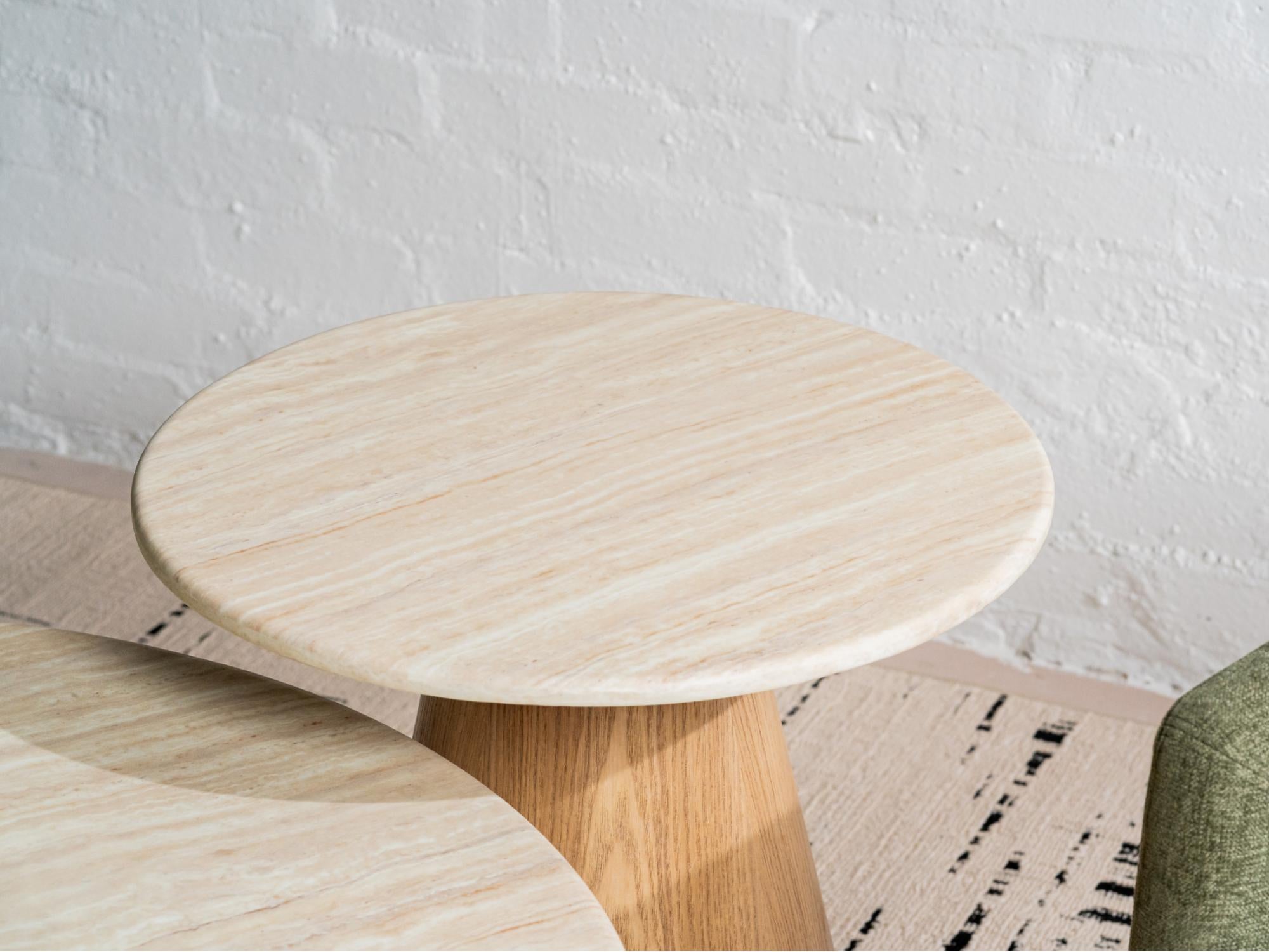 Waverley Side Table – White Travertine | Natural Ash Veneer