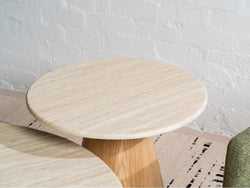 Waverley Side Table – White Travertine | Natural Ash Veneer