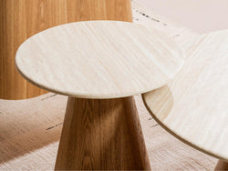 Waverley Side Table – White Travertine | Natural Ash Veneer