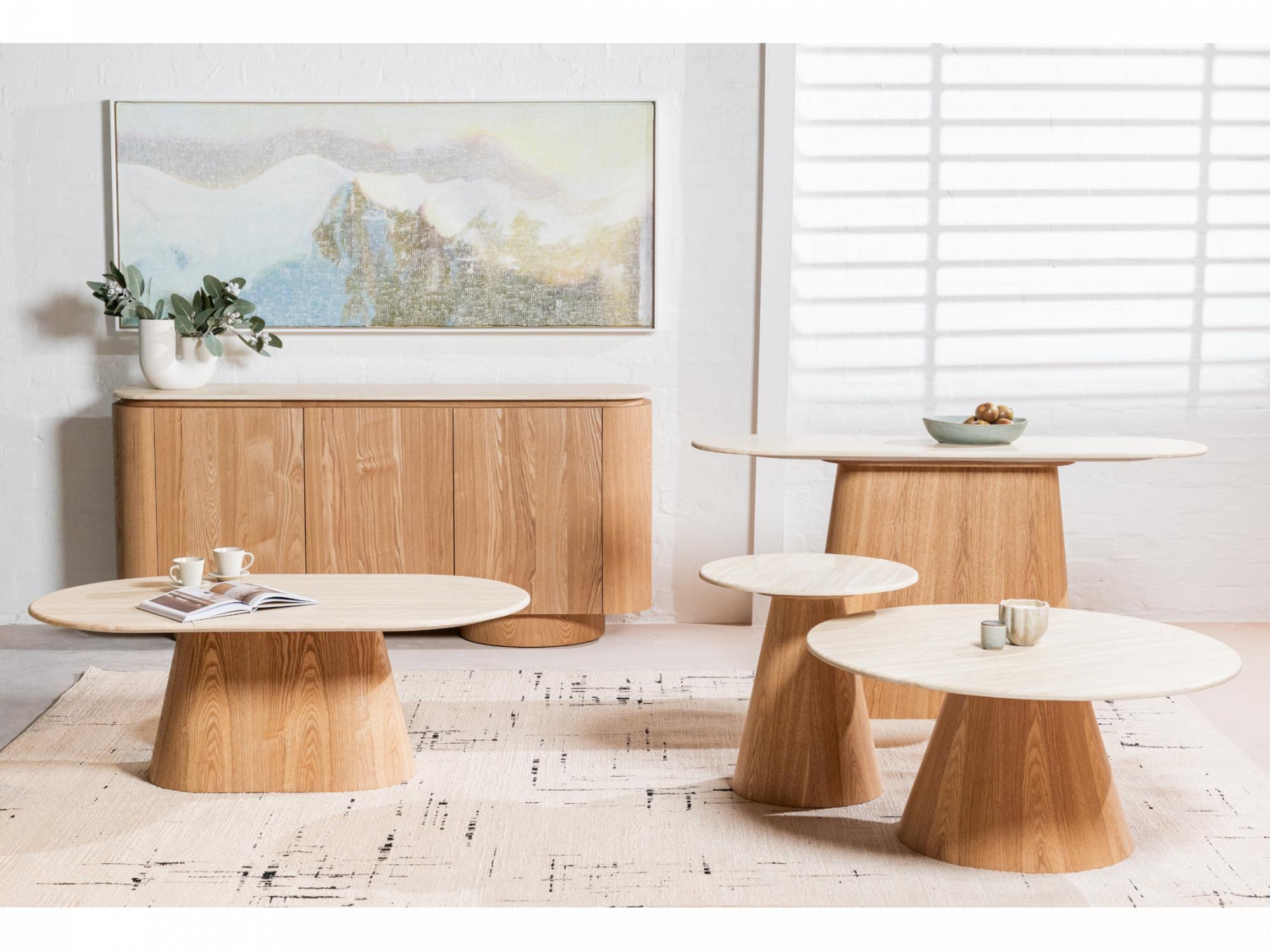 Waverley Side Table – White Travertine | Natural Ash Veneer