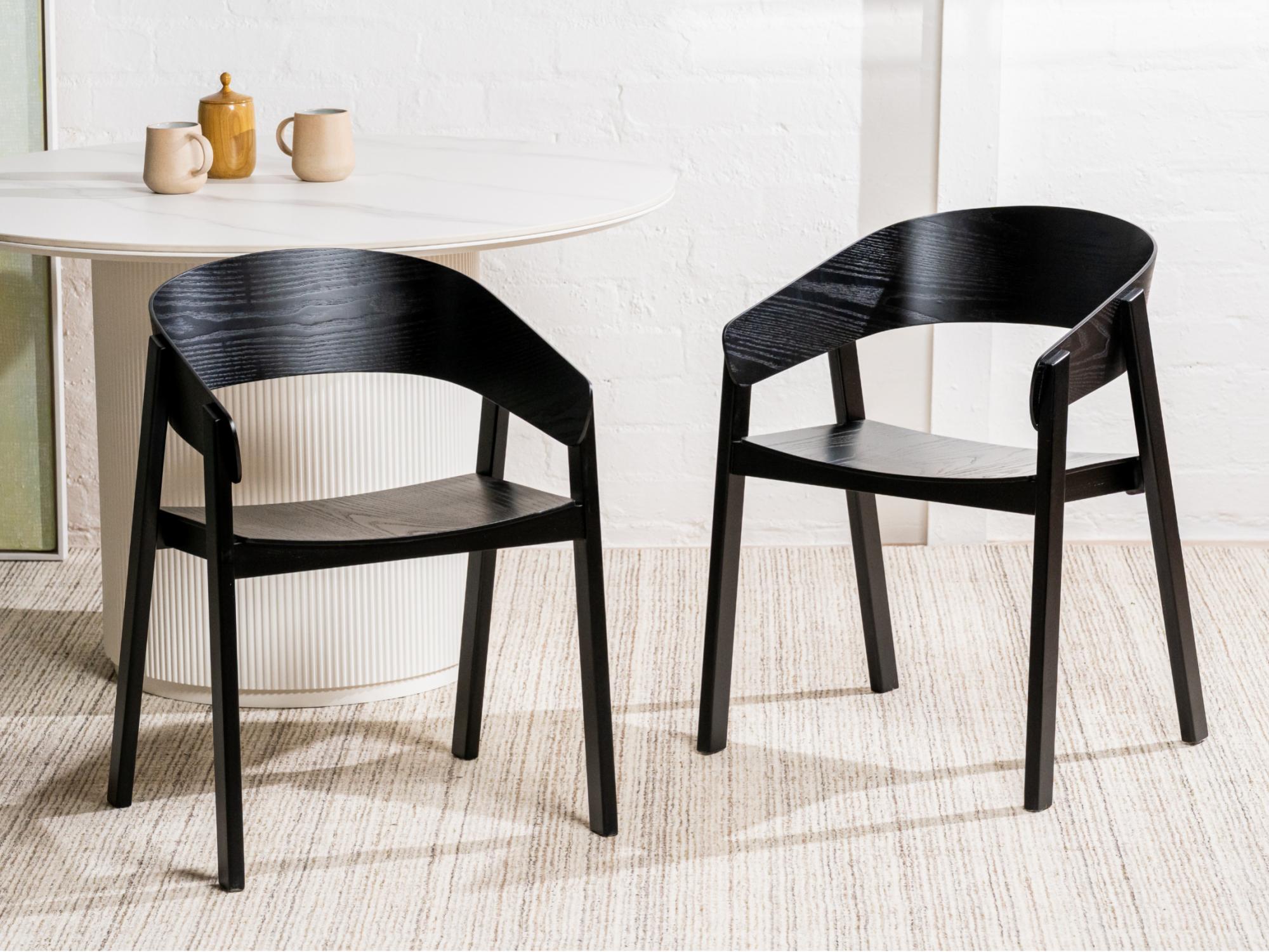 Hendriks Dining Chair – Black | Plywood, Ash Veneer & Solid Ash (Set of 2)