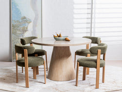 Tessa Round Dining Table – French Fawn Travertine Effect | Matching Base
