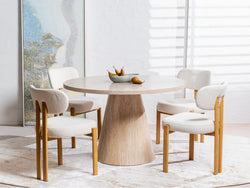 Tessa Round Dining Table – French Fawn Travertine Effect | Matching Base