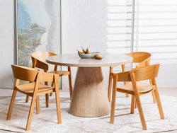 Tessa Round Dining Table – French Fawn Travertine Effect | Matching Base