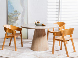 Tessa Round Dining Table – French Fawn Travertine Effect | Matching Base