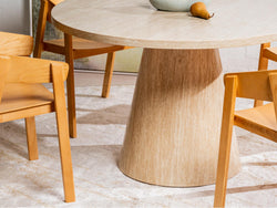 Tessa Round Dining Table – French Fawn Travertine Effect | Matching Base