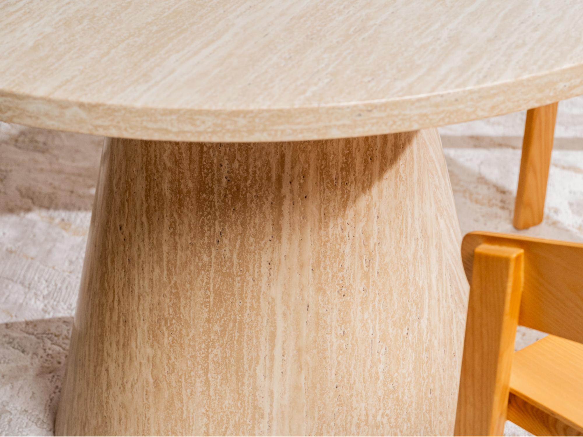 Tessa Round Dining Table – French Fawn Travertine Effect | Matching Base