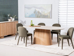 Waverley Dining Table – White Travertine | Natural Ash Veneer Base | 240cm