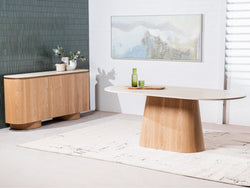 Waverley Dining Table – White Travertine | Natural Ash Veneer Base | 240cm