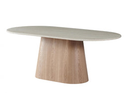 Waverley Dining Table – White Travertine | Natural Ash Veneer Base | 240cm