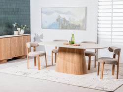Waverley Dining Table – White Travertine | Natural Ash Veneer Base | 240cm