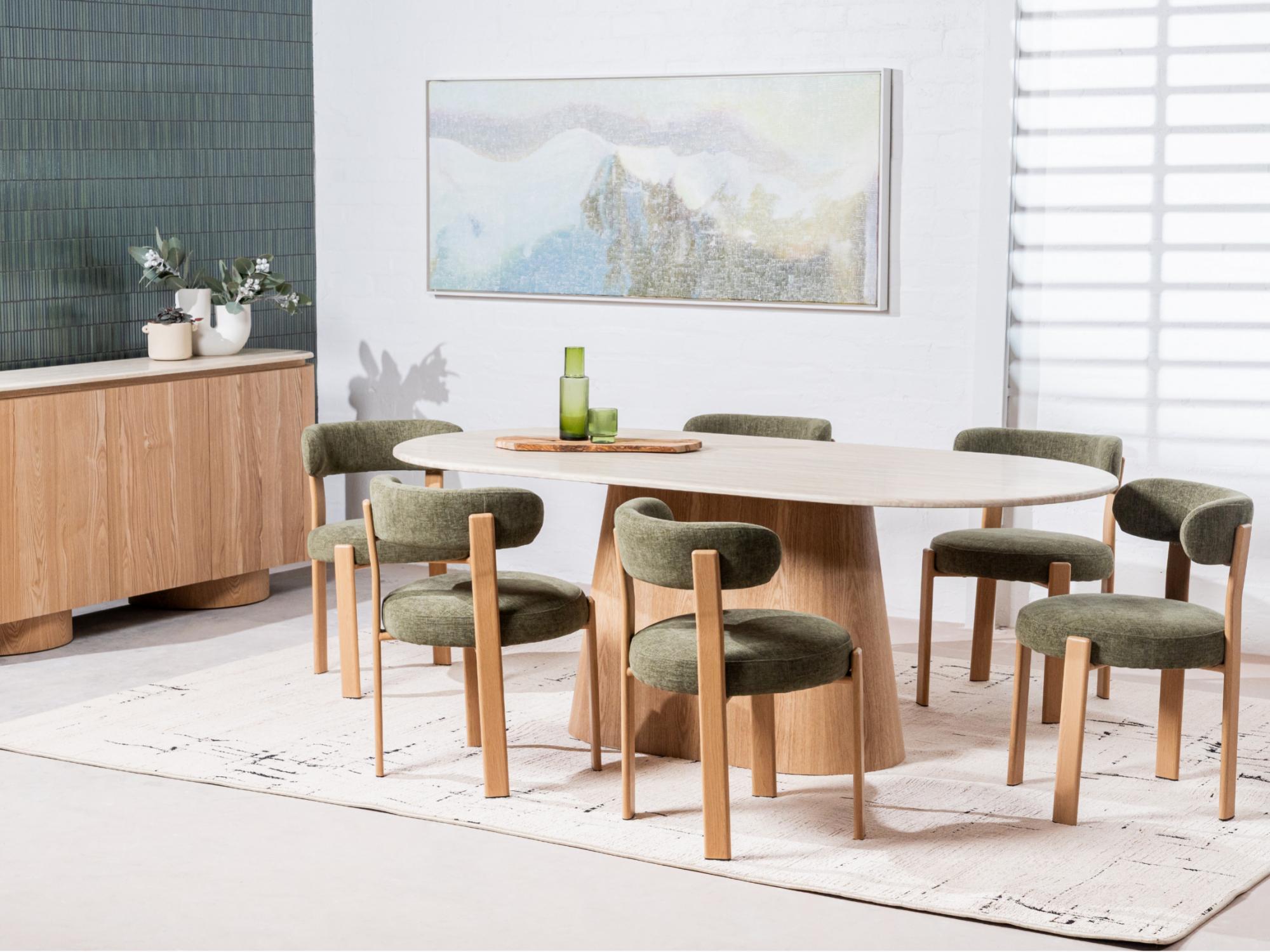 Waverley Dining Table – White Travertine | Natural Ash Veneer Base | 240cm