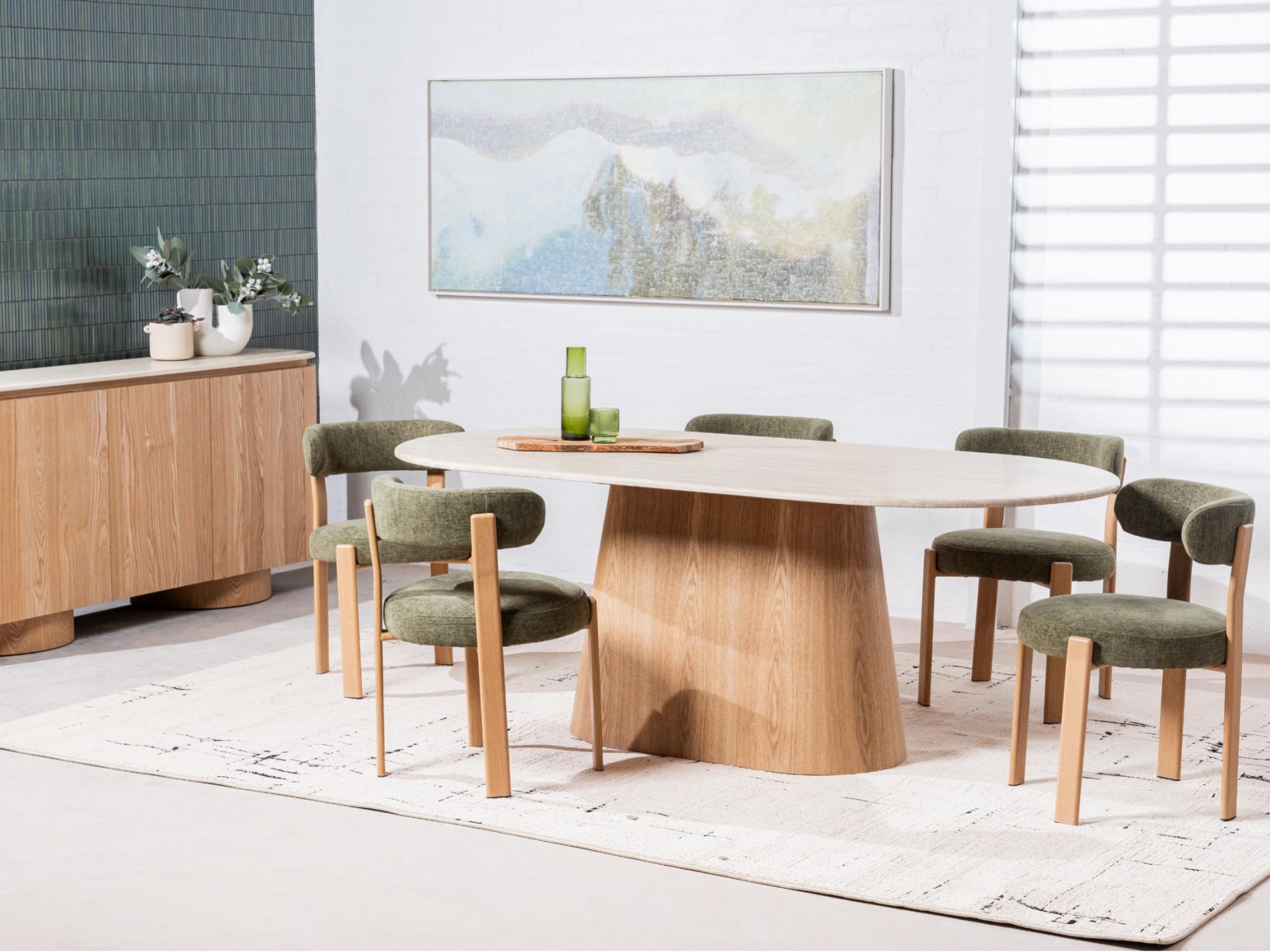 Waverley Dining Table – White Travertine | Natural Ash Veneer Base | 240cm