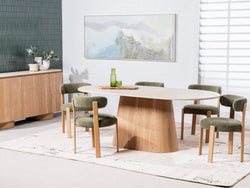 Waverley Dining Table – White Travertine | Natural Ash Veneer Base | 240cm