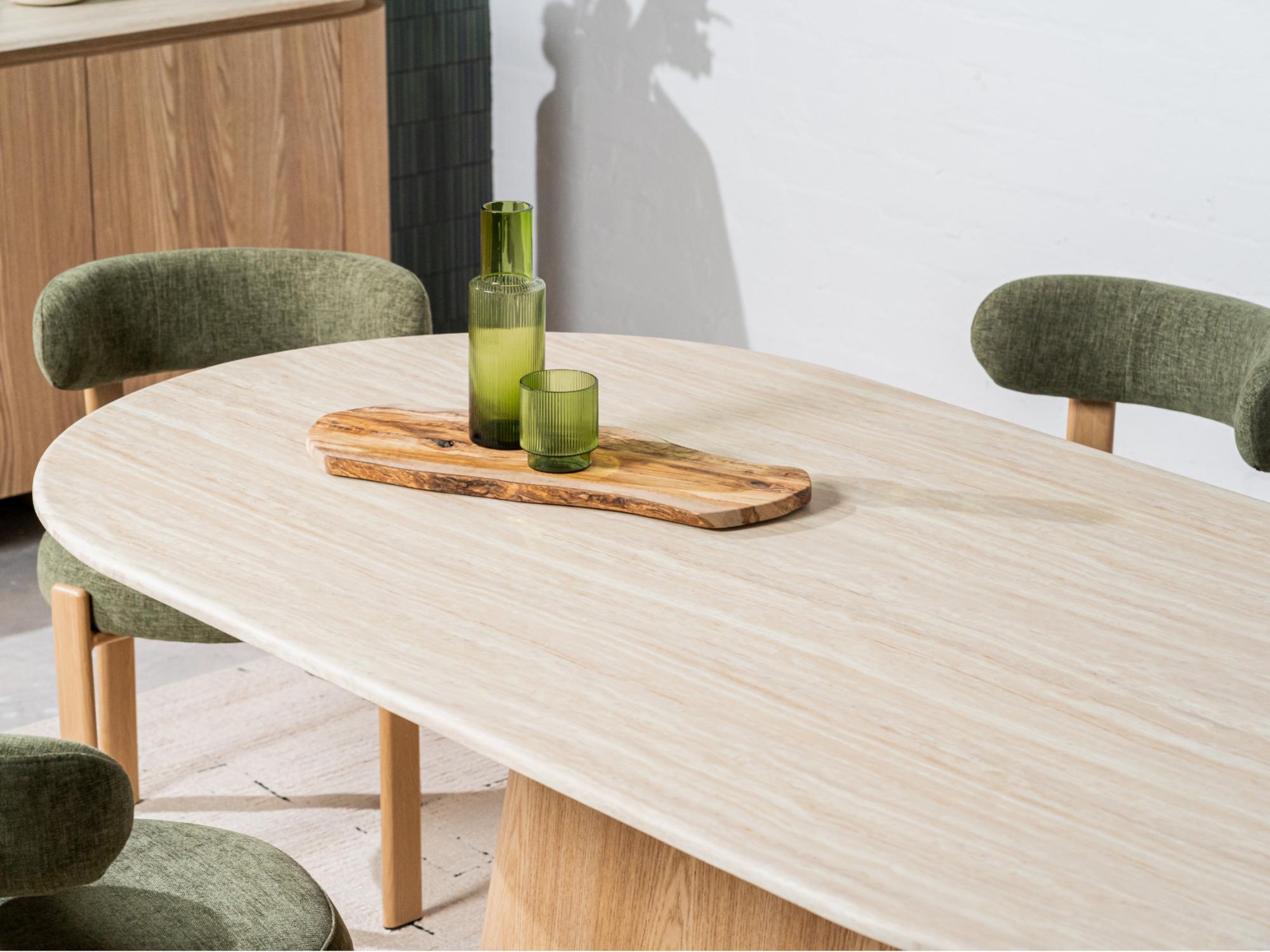 Waverley Dining Table – White Travertine | Natural Ash Veneer Base | 240cm