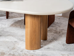 Eclipse Fixed Dining Table – Pebble | Micro-Cement Top & Natural Ash Veneer Base