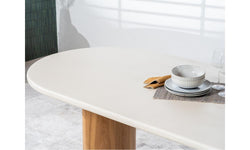 Eclipse Fixed Dining Table – Pebble | Micro-Cement Top & Natural Ash Veneer Base