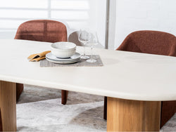 Eclipse Fixed Dining Table – Pebble | Micro-Cement Top & Natural Ash Veneer Base