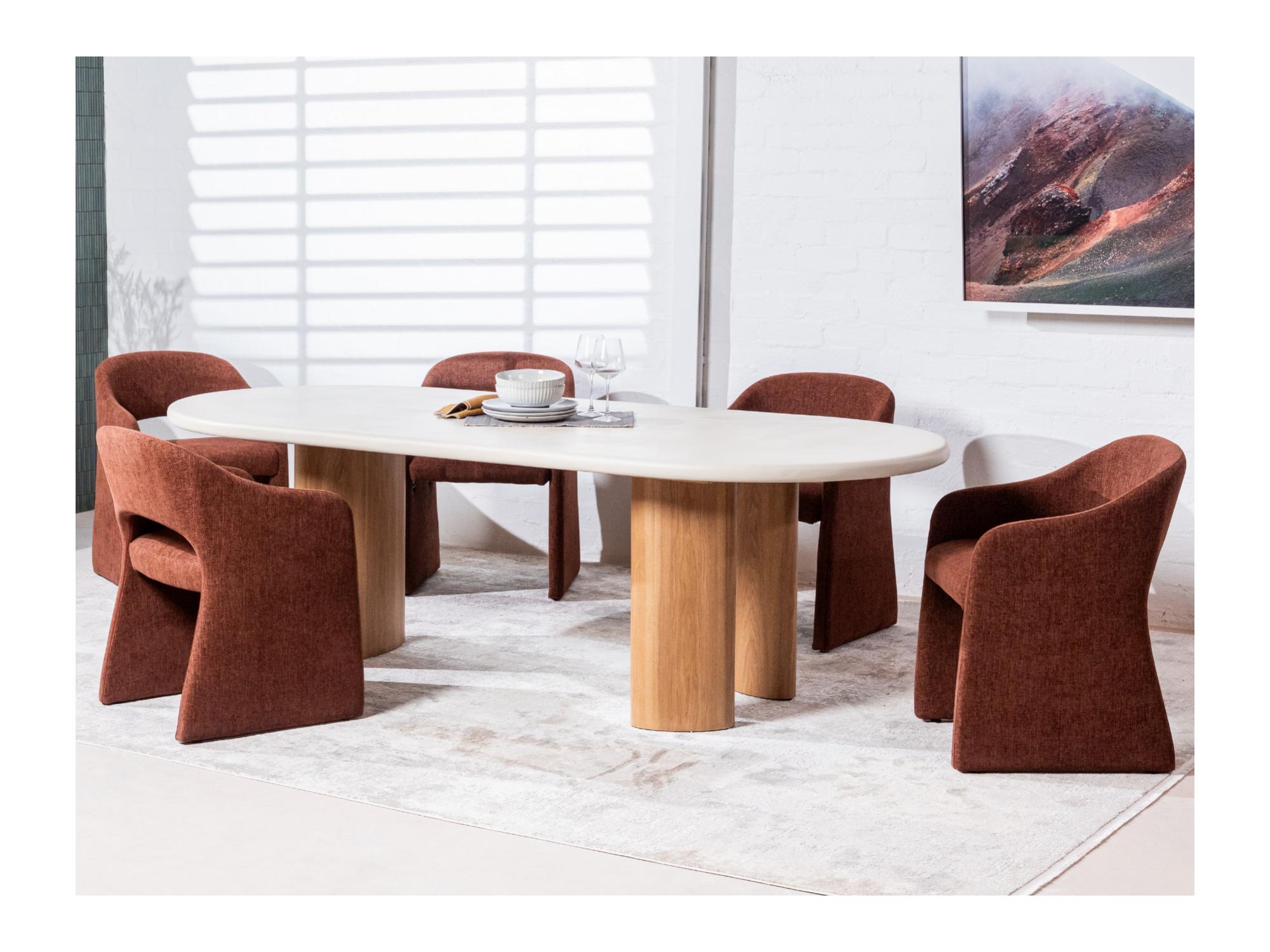 Eclipse Fixed Dining Table – Pebble | Micro-Cement Top & Natural Ash Veneer Base