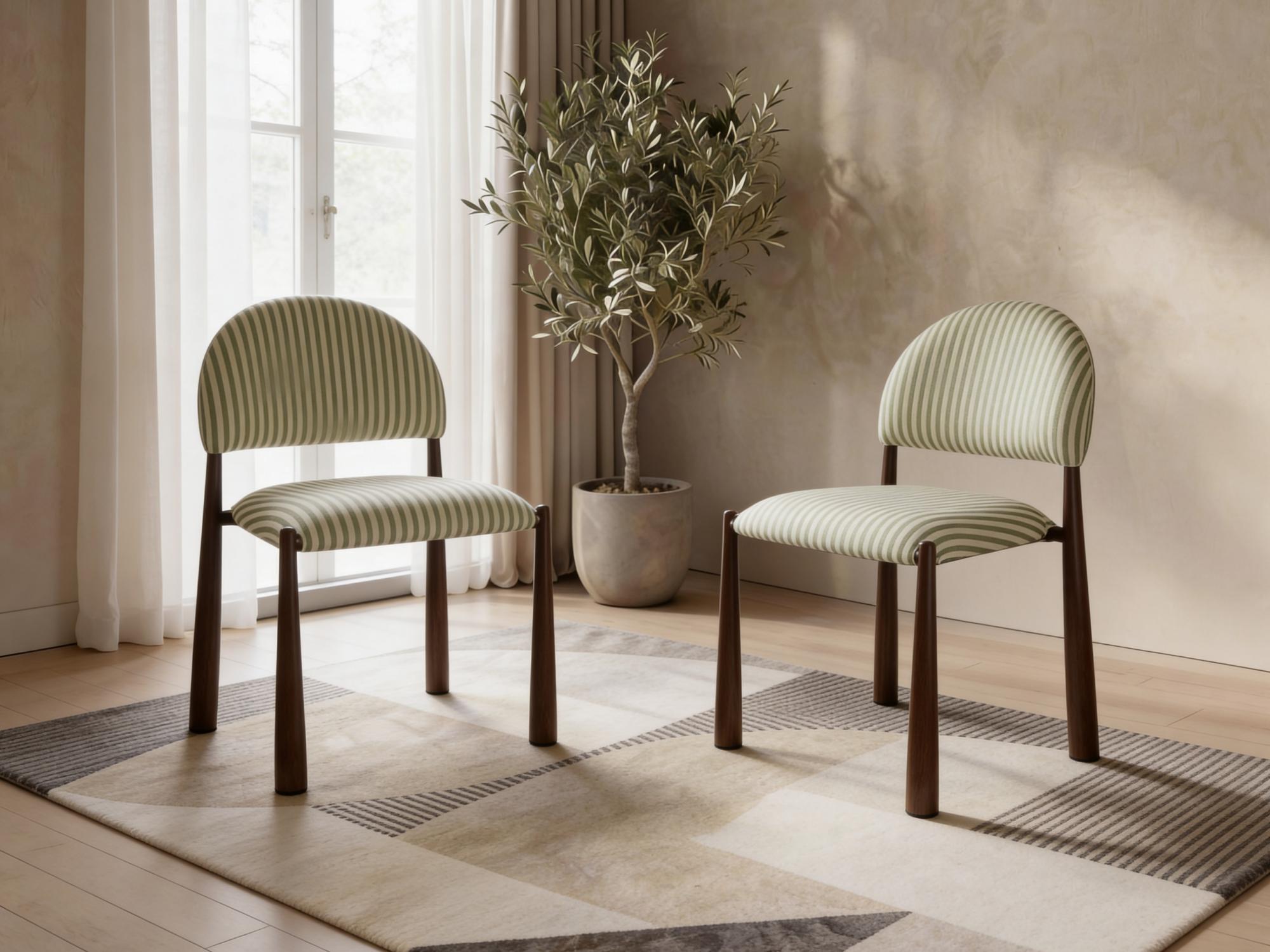 Egypt Dining Chair – Moss & Walnut | Fabric & Walnut-Effect Frame (Set of 2)