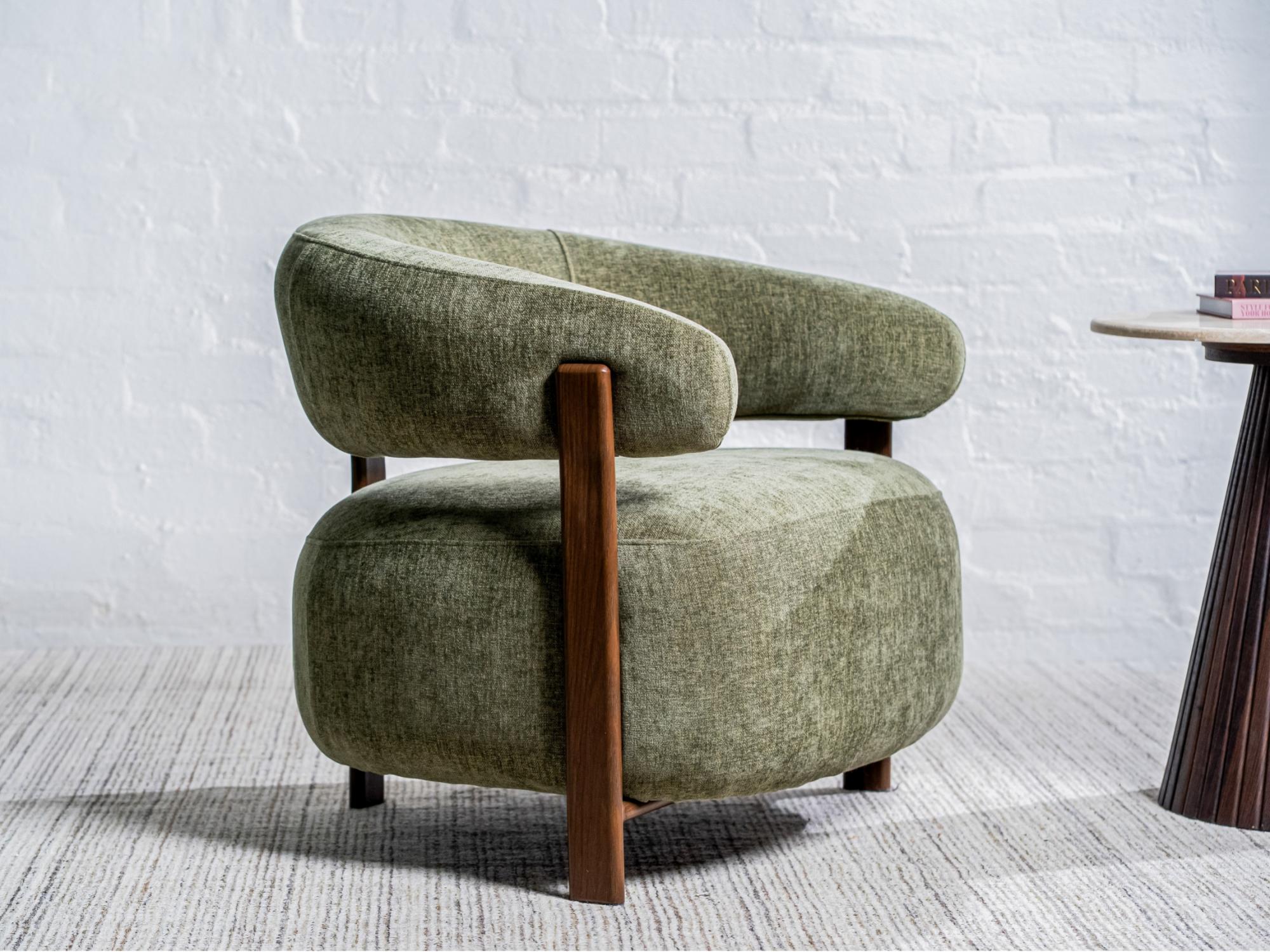 Hampton Occasional Chair – Olive | Chenille Fabric & Walnut-Effect Frame
