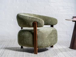 Hampton Occasional Chair – Olive | Chenille Fabric & Walnut-Effect Frame